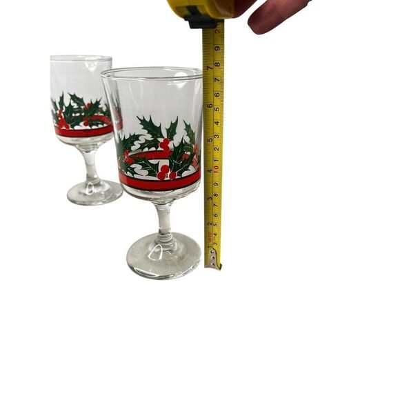 Libbey Glass Holly & Berries Flared Water Goblets Retro Barware Christmas (2) - Picture 6 of 6